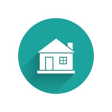 Beyaz Saray ikonu uzun gölgeli. Ev sembolü. Yeşil daire düğmesi. Vektör İllüstrasyonu