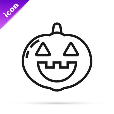 Beyaz arkaplanda siyah çizgi balkabağı simgesi izole edildi. Mutlu Cadılar Bayramı Partisi. Vektör İllüstrasyonu