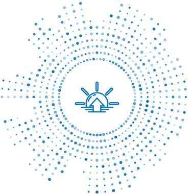 Mavi çizgi Sunrise simgesi beyaz arkaplanda izole edildi. Soyut çember rastgele noktalar. Vektör İllüstrasyonu