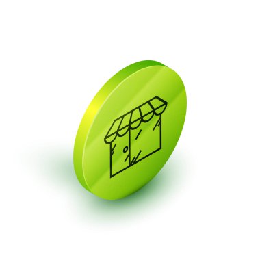 Beyaz arka planda izole edilmiş Isome hattı berber binası ikonu. Yeşil daire düğmesi. Vektör İllüstrasyonu