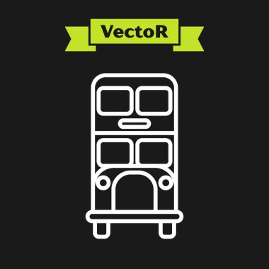 Beyaz çizgi çift katlı otobüs simgesi siyah arkaplanda izole edildi. Londra klasik yolcu otobüsü. Toplu taşıma sembolü. Vektör İllüstrasyonu