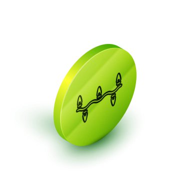 Beyaz arka planda izole edilmiş bir Noel ışıkları simgesi. Mutlu Noeller ve mutlu yıllar. Yeşil daire düğmesi. Vektör İllüstrasyonu