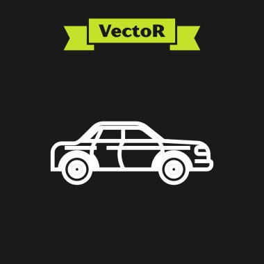 Siyah arka planda beyaz çizgi Sedan araba simgesi izole edildi. Vektör İllüstrasyonu