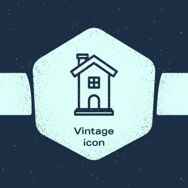 Grunge Line House ikonu mavi arka planda izole edildi. Ev sembolü. Tek renkli klasik çizim. Vektör İllüstrasyonu