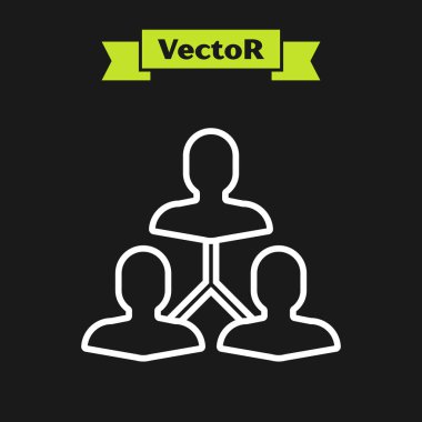 Beyaz çizgi Proje ekibi üs simgesi siyah arkaplanda izole edildi. İş analizi ve planlama, danışmanlık, takım çalışması, proje yönetimi. Vektör İllüstrasyonu