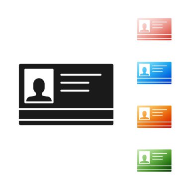 Beyaz arka planda siyah kimlik simgesi izole edildi. Sunum için, şirketin kimliği için, reklam için kullanılabilir. Simgeleri renklendirin. Vektör İllüstrasyonu