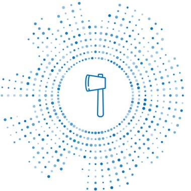 Mavi çizgi tahta balta simgesi beyaz arkaplanda izole edildi. Oduncu baltası. Mutlu Cadılar Bayramı Partisi. Soyut çember rastgele noktalar. Vektör İllüstrasyonu