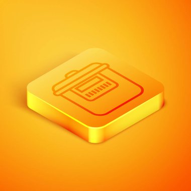 Isometric hattı Yavaş pişirme simgesi turuncu arkaplanda izole edildi. Elektrikli tava. Turuncu kare düğme. Vektör İllüstrasyonu