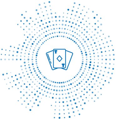 Mavi çizgi üzerinde beyaz arkaplanda elmas sembolü simgesi olan oyun kartı. Kumarhane kumarı. Soyut çember rastgele noktalar. Vektör İllüstrasyonu
