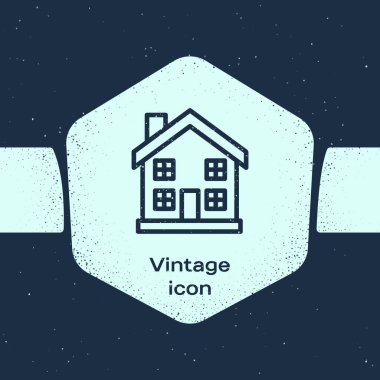 Grunge Line House ikonu mavi arka planda izole edildi. Ev sembolü. Tek renkli klasik çizim. Vektör İllüstrasyonu