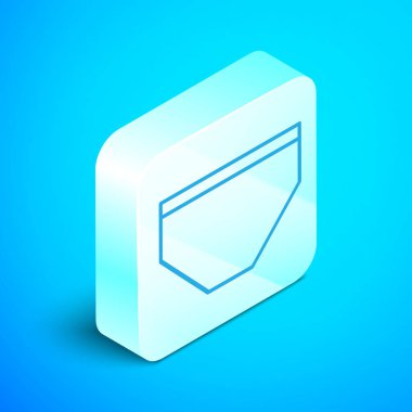 Isometric hattı yüzme şortu simgesi mavi arkaplanda izole edildi. Gümüş kare düğme. Vektör İllüstrasyonu