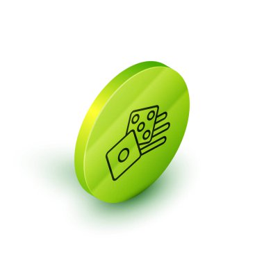 Beyaz arkaplanda izole edilmiş Isometric satır Oyun zar simgesi. Kumarhane kumarı. Yeşil daire düğmesi. Vektör İllüstrasyonu