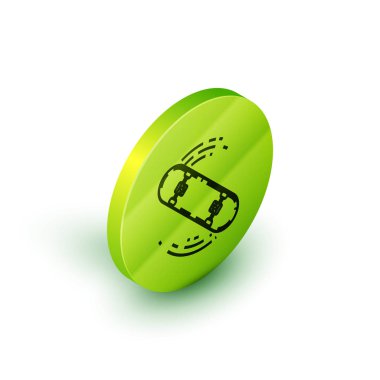 Beyaz arkaplanda Isome çizgisi kaykay numarası simgesi izole edildi. Olağanüstü bir spor. Spor malzemeleri. Yeşil daire düğmesi. Vektör İllüstrasyonu