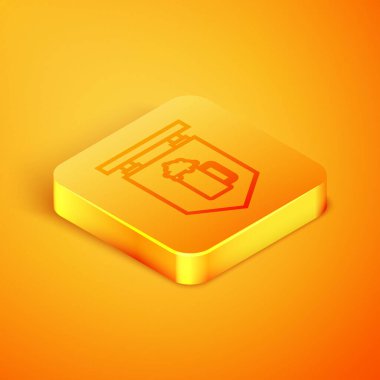 Turuncu arka planda izole edilmiş bira ikonu dolu Isome hattı sokak tabelası. Reklamlar için uygun bar, kafe, bar, restoran. Turuncu kare düğme. Vektör İllüstrasyonu