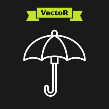 Beyaz çizgi Umbrella simgesi siyah arkaplanda izole edildi. Su geçirmez ikon. Koruma, güvenlik, güvenlik kavramı. Suya dayanıklı sembol. Vektör İllüstrasyonu