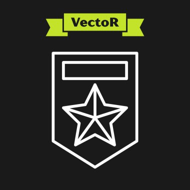 Beyaz çizgi sembolü siyah arkaplanda izole edildi. Askeri rozet işareti. Vektör İllüstrasyonu