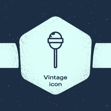Grunge çizgi Lollipop simgesi mavi arka plan üzerinde izole. Yemek, lezzetli sembol. Tek renkli vintage çizim. Vektör İllüstrasyonu