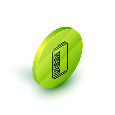 İzometrik çizgi birası beyaz arkaplanda izole edilebilir. Yeşil daire düğmesi. Vektör İllüstrasyonu