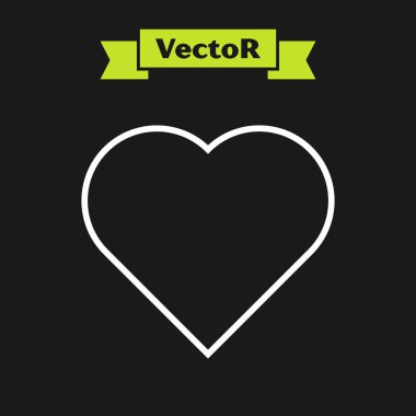 Siyah arkaplanda kalp sembolü simgesi olan beyaz çizgi. Kumarhane kumarı. Vektör İllüstrasyonu