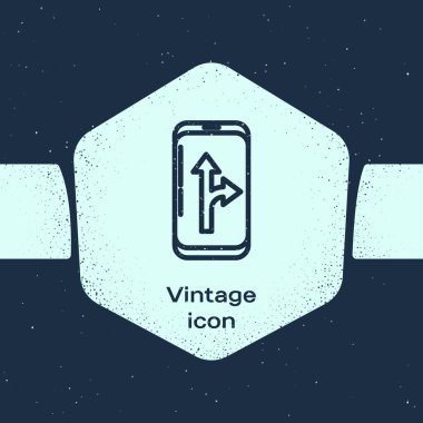 Grunge hattı Mavi arka planda yalıtılmış şehir haritası navigasyon simgesinin Bilgi Grafiği. Mobil App Interface konsept tasarımı. Geolamcation kavramı. Tek renkli vintage çizim. Vektör İllüstrasyonu