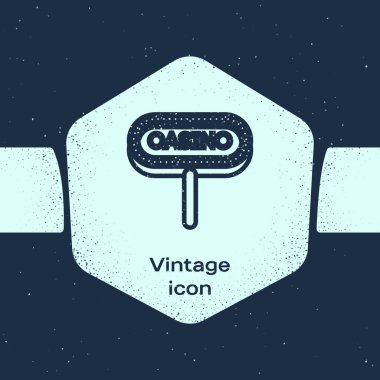 Grunge line Casino signboard icon isolated on blue background. Monochrome vintage drawing. Vector Illustration vector stock vector