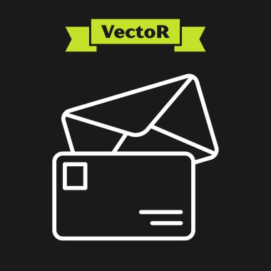 Beyaz çizgi Zarf simgesi siyah arka planda yalıtılmış. E-posta ileti mektubu simgesi. Vektör İllüstrasyonu