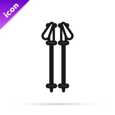 Siyah çizgi kayak direkleri simgesi beyaz arkaplanda izole edildi. Olağanüstü bir spor. Kayak ekipmanları. Kış sporları ikonu. Vektör İllüstrasyonu