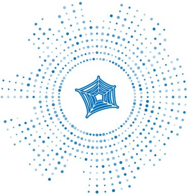 Mavi çizgi Örümcek Ağı simgesi beyaz arkaplanda izole edildi. Örümcek ağı işareti. Mutlu Cadılar Bayramı Partisi. Soyut çember rastgele noktalar. Vektör İllüstrasyonu