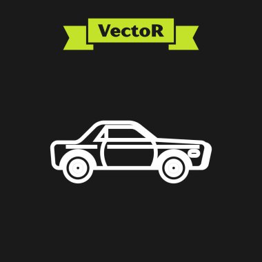Siyah arka planda beyaz çizgi Sedan araba simgesi izole edildi. Vektör İllüstrasyonu