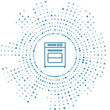 Mavi çizgi fırın simgesi beyaz arkaplanda izole edildi. Fırın tabelası. Soyut çember rastgele noktalar. Vektör İllüstrasyonu