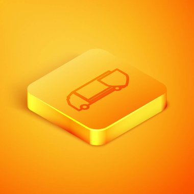 Isometric Hattı, turuncu arka planda kalkan ikonu olan kargo kamyonu. Sigorta konsepti. Güvenlik, güvenlik, koruma, konsept koruma. Turuncu kare düğme. Vektör İllüstrasyonu