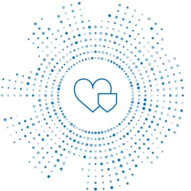 Beyaz arka planda izole edilmiş mavi çizgili kalp. Aşk sembolü. Sigorta konsepti. Güvenlik, güvenlik, koruma, konsept koruma. Soyut çember rastgele noktalar. Vektör İllüstrasyonu