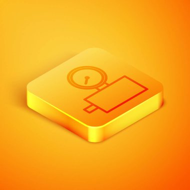 Isometric çizgi ölçeği simgesi turuncu arkaplanda izole edildi. Memnuniyet, sıcaklık, manometre, risk, değerlendirme, performans, hız taktik ölçer. Turuncu kare düğme. Vektör İllüstrasyonu