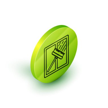 Beyaz arkaplanda izole edilmiş pencere simgesi için kauçuk temizleme hizmeti. Silecek, kazıyıcı, silecek. Yeşil daire düğmesi. Vektör İllüstrasyonu