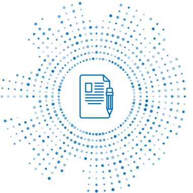 Beyaz zemin üzerinde silgi simgesi olan mavi çizgi sınav kağıdı ve kalem. Sınav kağıdı, sınav ya da araştırma konsepti. Sınav ya da sınav. Soyut çember rastgele noktalar. Vektör İllüstrasyonu