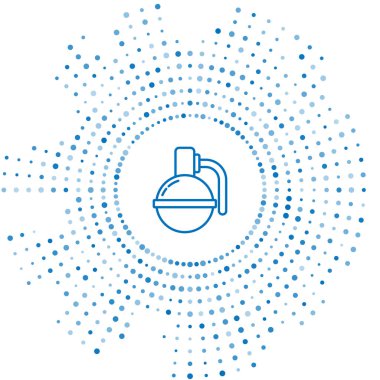 Mavi çizgili el bombası ikonu beyaz arkaplanda izole edildi. Bomba patlaması. Soyut çember rastgele noktalar. Vektör İllüstrasyonu