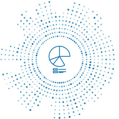 Mavi çizgi pasta grafiği bilgi simgesi beyaz arkaplanda izole edildi. Diyagram çizelgesi. Soyut çember rastgele noktalar. Vektör İllüstrasyonu