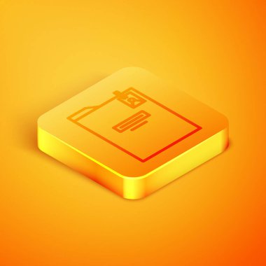 Isometric satır kişisel klasör simgesi turuncu arkaplanda izole edildi. Turuncu kare düğme. Vektör İllüstrasyonu