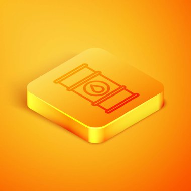 Isometric hattı yağ varili ikonu turuncu arka planda izole edildi. Yağ bidonu. Bilgi grafikleri, yakıt, endüstri, güç, ekoloji için. Turuncu kare düğme. Vektör İllüstrasyonu