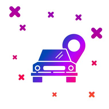 Color Map pointer with taxi icon isolated on white background. Location symbol. Gradient random dynamic shapes. Vector Illustration