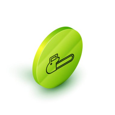 Elektrikli testere çizgisi simgesi beyaz arkaplanda izole edildi. Yeşil daire düğmesi. Vektör İllüstrasyonu