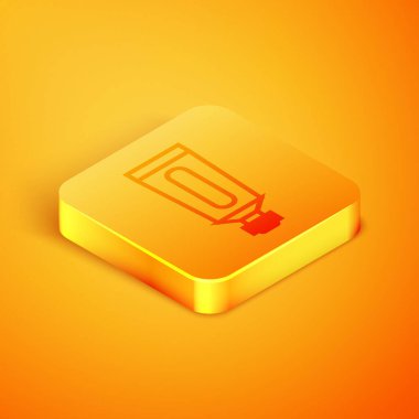 Isometric line Cream veya losyon kozmetik tüp ikonu turuncu arka planda izole edildi. Erkekler için vücut bakım ürünleri. Turuncu kare düğme. Vektör İllüstrasyonu