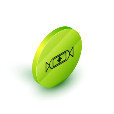 Şeker simgesi beyaz arkaplanda izole edilmiş. Mutlu Noeller ve mutlu yıllar. Yeşil daire düğmesi. Vektör İllüstrasyonu