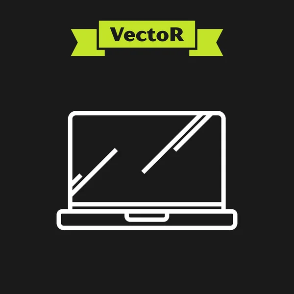 Weiße Linie Laptop-Symbol isoliert auf schwarzem Hintergrund. Computer-Notizbuch mit leerem Bildschirm. Vektorillustration — Stockvektor