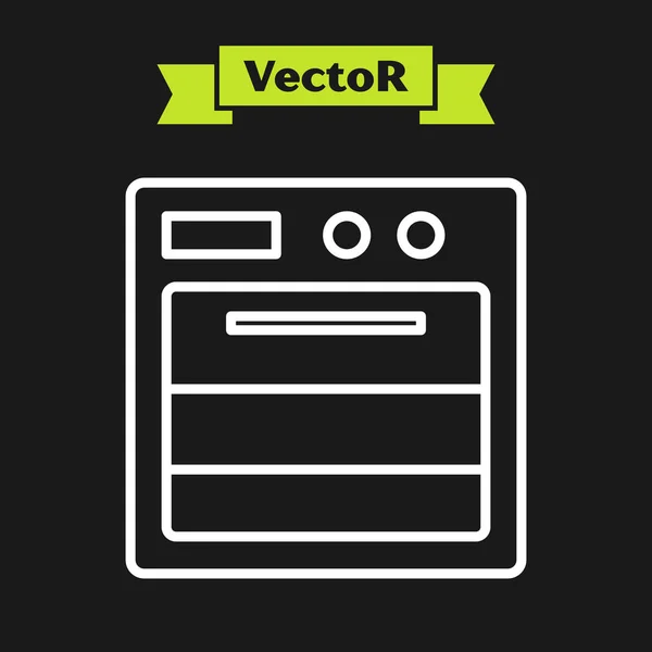 Weiße Linie Backofensymbol isoliert auf schwarzem Hintergrund. Herd Gasofen Zeichen. Vektorillustration — Stockvektor
