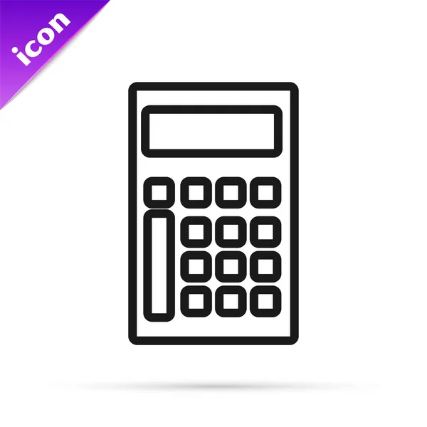 Icono de la calculadora de línea negra aislado sobre fondo blanco. Símbolo contable. Cálculos de negocio matemáticas educación y finanzas. Ilustración vectorial — Vector de stock