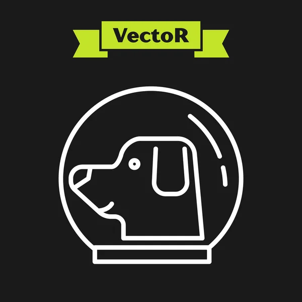 White Line Hund in Astronautenhelm Symbol isoliert auf schwarzem Hintergrund. Vektorillustration — Stockvektor