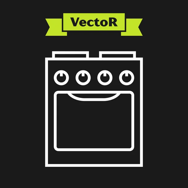 Weiße Linie Backofensymbol isoliert auf schwarzem Hintergrund. Herd Gasofen Zeichen. Vektorillustration — Stockvektor