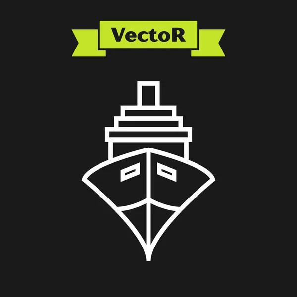 Weiße Linie Frachtschiff Symbol isoliert auf schwarzem Hintergrund. Vektorillustration — Stockvektor