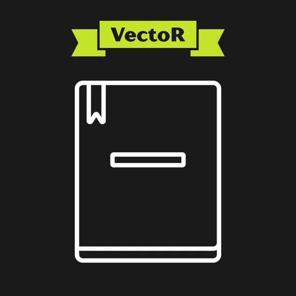 Weiße Linie Notizbuch-Symbol isoliert auf schwarzem Hintergrund. Spirale Notizblock-Symbol. Schulheft. Schreibblock. Tagebuch für die Schule. Vektorillustration — Stockvektor
